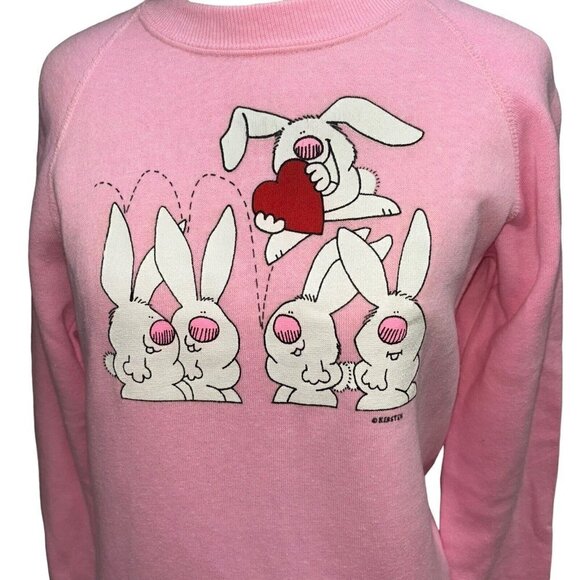 Sportswear Vintage 1980's Women's S Small Kersten Brothers Bunny Sweater Pink - Picture 2 of 7